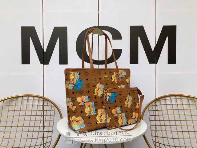 MCM女包 原單 Essential頂部拉鏈購物包 花卉圖案 MCM手提袋 MCM女單肩包  mdmc1312